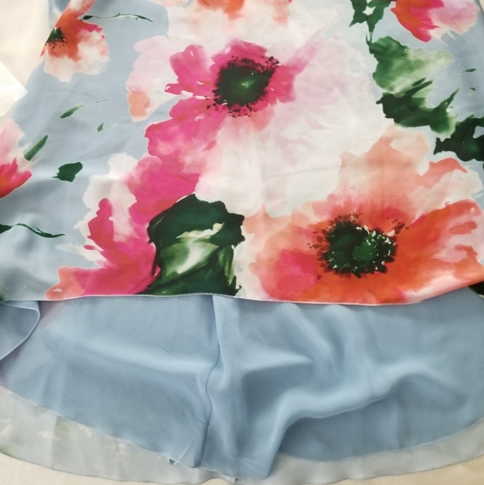 ADE' Floral Halter Asymmetric High Low Maxi Dress Size 6 Baby Blue Pink - Picture 10 of 10